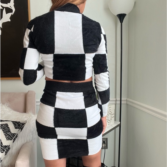 Black & White Make a Move Fuzzy Sweater Skirt Set by Fashion Nova - Picture 6 of 12